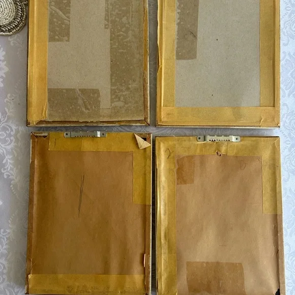 4 Vintage Curved Glass Framed Reverse Painted Silhouettes